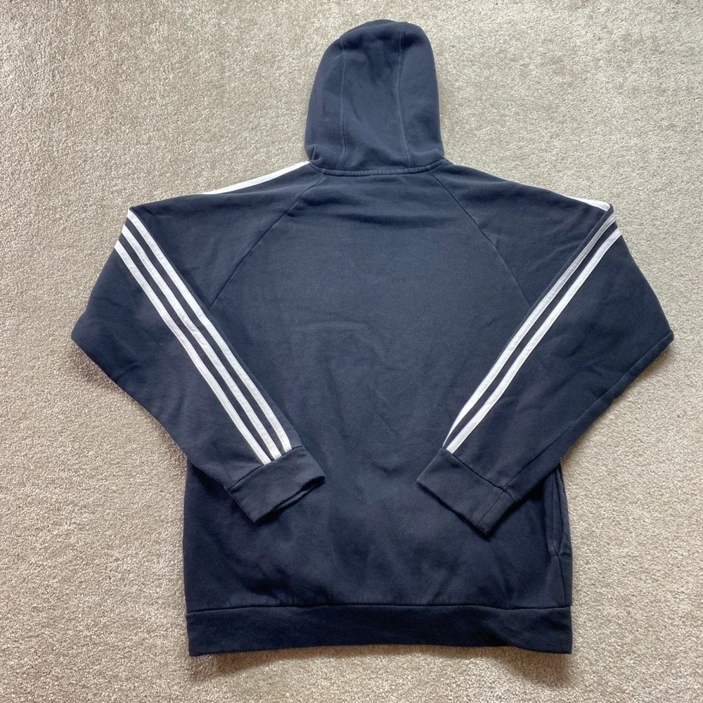 Adidas Sweatshirt Mens Small Black Hoodie with‎ White Stripes Long Sleeve